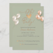 Moderne Sage Heart Balloons Neutraal Baby shower Kaart (Voorkant / Achterkant)