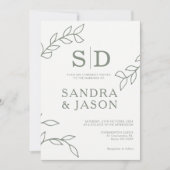 Moderne Sage Line Art Foliage bruiloft uitnodiging (Voorkant)