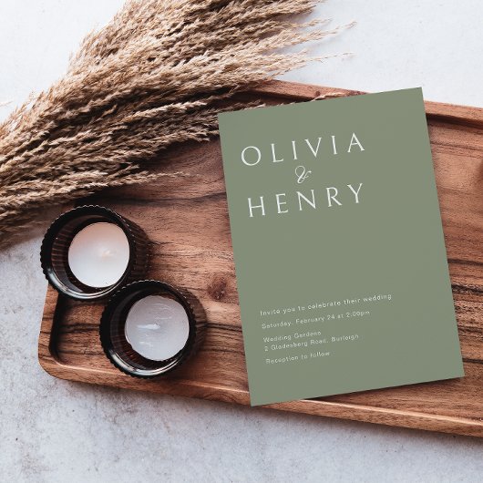 Moderne Sage Minimale Bruiloft Kaart