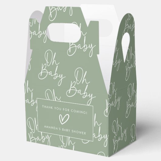 Moderne Sage Oh Baby Eenvoudig Baby shower Gable Bedankdoosjes (Geopend)