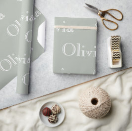 Moderne Sage Persoonlijke Pastelkleurige Script Na Cadeaupapier