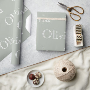 Moderne Sage Persoonlijke Pastelkleurige Script Na Cadeaupapier