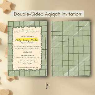 Moderne Sage Plaid Aqiqah Nieuwgeboren Baby Feestv Kaart