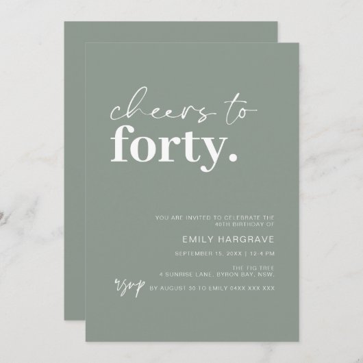 Moderne Sage Proost op 40 verjaardagsfeestje Kaart (Voorkant / Achterkant)
