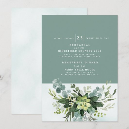 Moderne Sage Rehearsal & Diner Kaart (Voorkant / Achterkant)