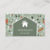 Moderne Sage Terrazzo Vastgoed Foto QR Code Visitekaartje (Voorkant)