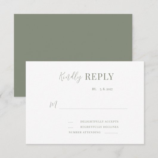 Moderne Sage & White Wedding RSVP Kaartje (Voorkant / Achterkant)
