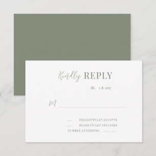 Moderne Sage & White Wedding RSVP Kaartje