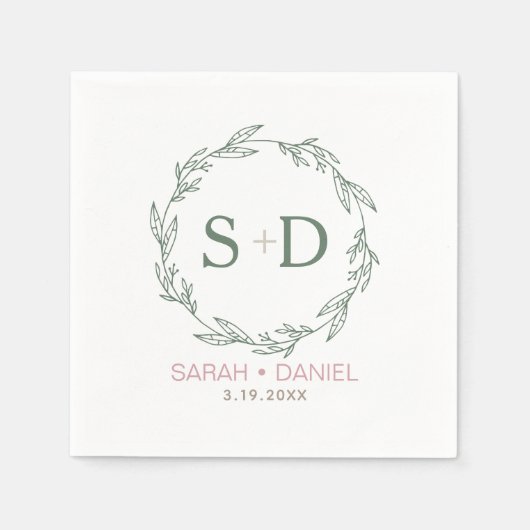 Moderne Sage Wreath Wedding Servet (Voorkant)