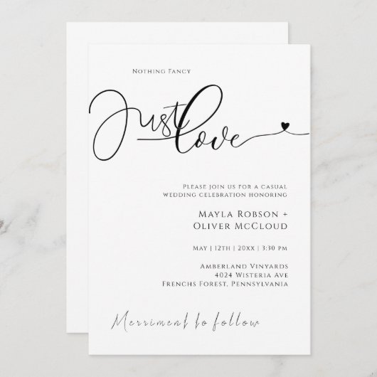 Moderne Sage zwart en wit Eenvoudige bruiloft Uitn Kaart (Voorkant / Achterkant)