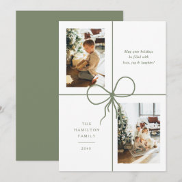 Moderne Saged linten boog Wrap 2 foto Kerstmis Feestdagenkaart