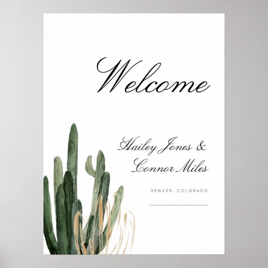 Moderne Saguaro Cactus Woestijn Bruiloft Welkomstb Poster (Voorkant)