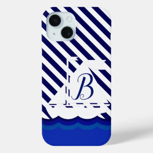 Moderne Sailboot Monogram Aangepast iPhone 15 Case