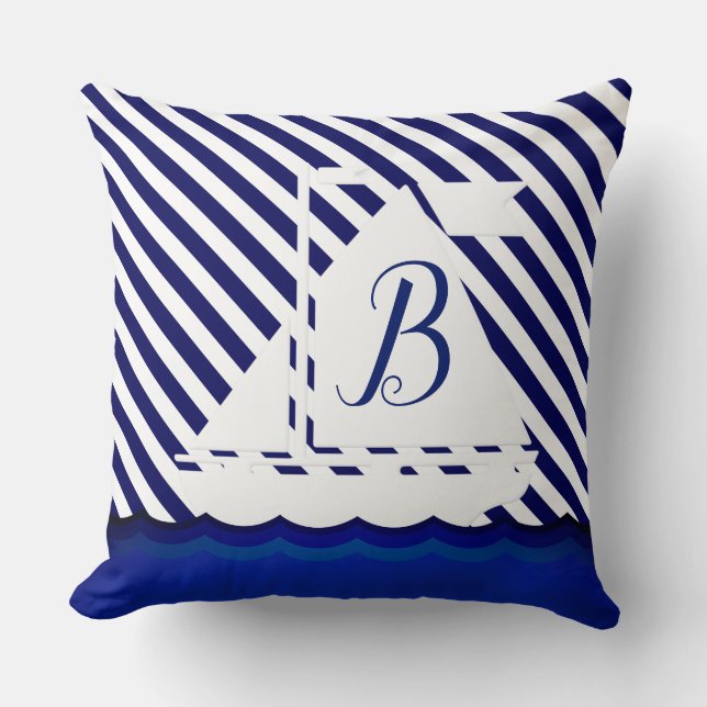 Moderne Sailboot Monogram Aangepast Kussen (Voorkant)
