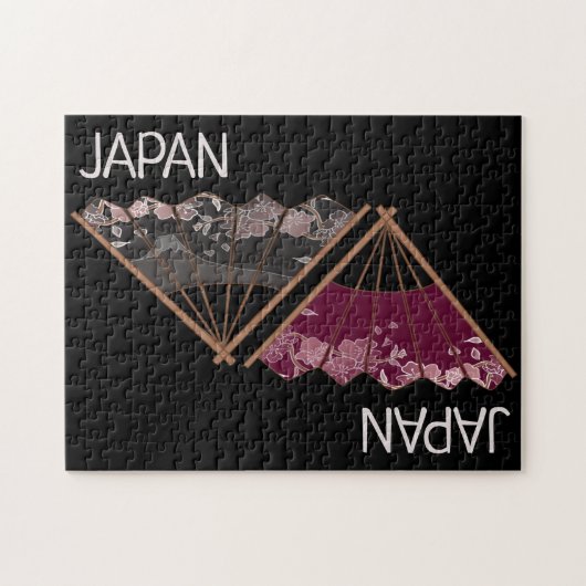 Moderne Sakura Fan Hand geïllustreerd Japan Legpuzzel (Horizontaal)