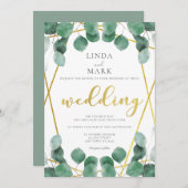 Moderne salie en gouden eucalyptus groen bruiloft kaart (Voorkant / Achterkant)
