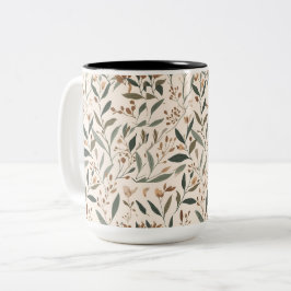 Moderne Salie en Terracotta Bloemmotief Keramiek Tweekleurige Koffiemok