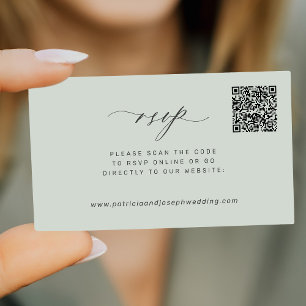 Moderne salie groen QR code bruiloft RSVP mini Informatiekaartje