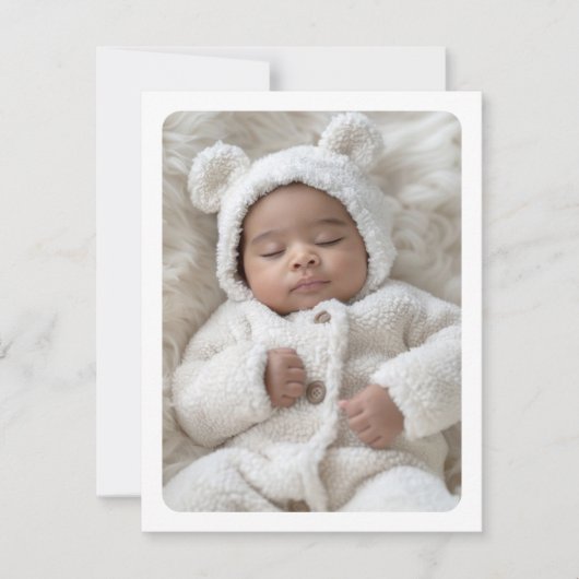 Moderne salie groen wit nieuwe baby geboorte foto aankondiging (Voorkant)