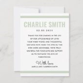 Moderne salie groen wit nieuwe baby geboorte foto aankondiging (Achterkant)