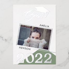 Moderne Salie Groene Afgestudeerde 2 Foto Afstuder Folie Uitnodiging