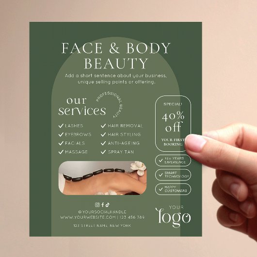 Moderne Salie Groene Boho Schoonheidsspa Salon Mar Flyer