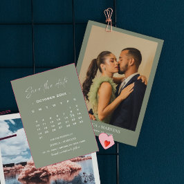 Moderne salie groene kalender foto save the date kaart