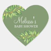 Moderne salie groene olijftak cupcake topper hart sticker (Voorkant)