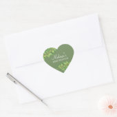 Moderne salie groene olijftak cupcake topper hart sticker (Envelop)