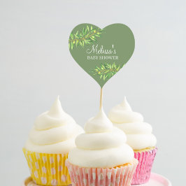 Moderne salie groene olijftak cupcake topper hart sticker