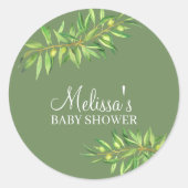 Moderne salie groene olijftak cupcake topper ronde sticker (Voorkant)