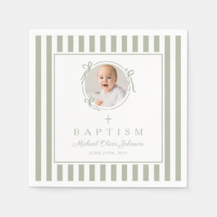 Moderne Salie Groene Religieuze Foto Jongens Doop Servet