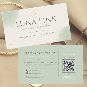 Moderne Salie Permanent Jewelry Artiesten QR-code Visitekaartje
