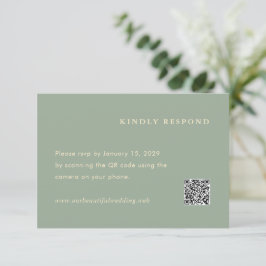 Moderne Saliegroen Eenvoudige QR Code Trouwen RSVP Kaartje
