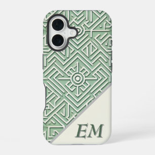 Moderne saliegroen en crème geometrisch iPhone 16 hoesje