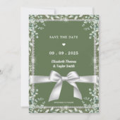 Moderne Saliegroen Eucalyptus Glitter Bruiloft Save The Date (Voorkant)