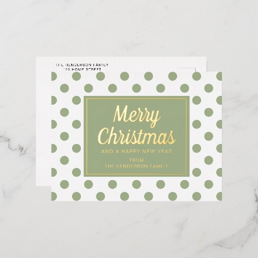 Moderne saliegroen gestippelde Kerstmis Goud Folie Feestdagen Briefkaart (Voorkant / Achterkant)