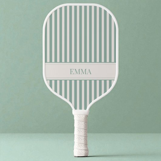 Moderne Saliegroen Gestreepte Lieve Voorbereide Ee Pickleball Paddle