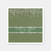 Moderne saliegroen glinsterende druppel glanzende  servet (Voorkant)