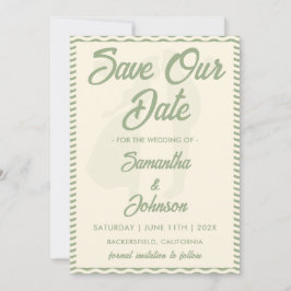 Moderne Saliegroen Golfstreep Foto Bruiloft Save The Date