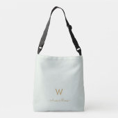 Moderne Saliegroen Gouden Script Monogram Crossbody Tas (Achterkant)