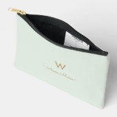 Moderne Saliegroen Gouden Script Monogram Etui (Open)