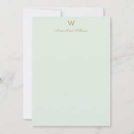 Moderne Saliegroen Gouden Script Monogram Notitiekaartje