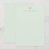 Moderne Saliegroen Gouden Script Monogram Notitiekaartje (Voorkant / Achterkant)