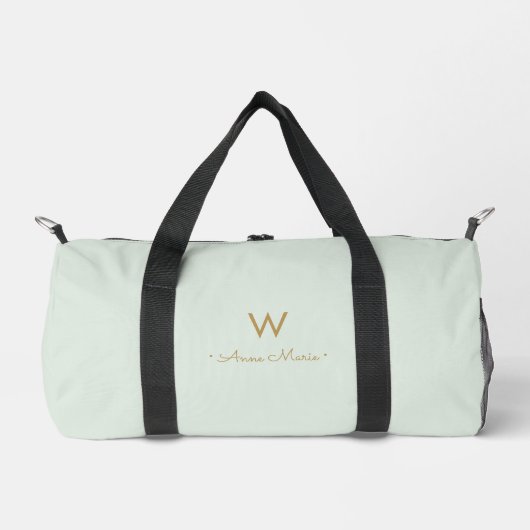 Moderne Saliegroen Gouden Script Monogram Plunjezak (Voorkant)