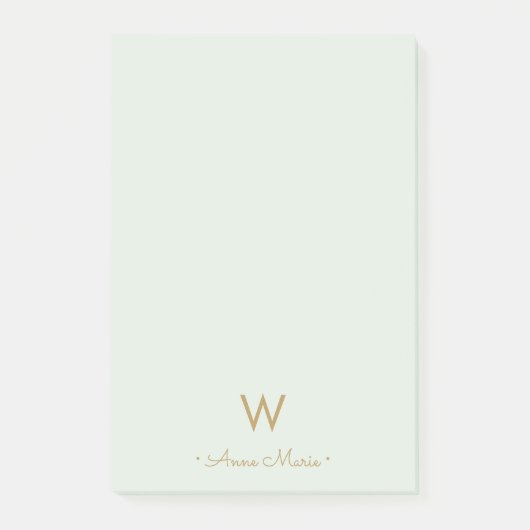 Moderne Saliegroen Gouden Script Monogram Post-it® Notes (Voorkant)