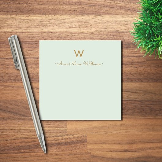 Moderne Saliegroen Gouden Script Monogram Post-it® Notes