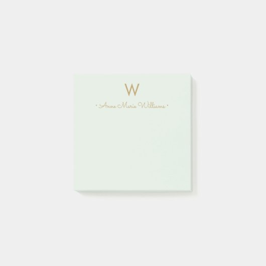 Moderne Saliegroen Gouden Script Monogram Post-it® Notes (Voorkant)
