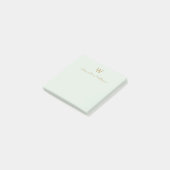 Moderne Saliegroen Gouden Script Monogram Post-it® Notes (Schuin)
