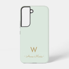 Moderne Saliegroen Gouden Script Monogram Samsung Galaxy Hoesje